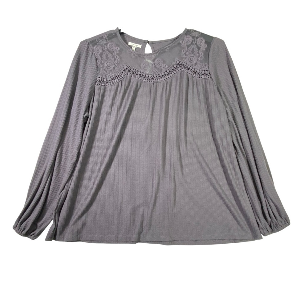 Maurices Crochet Lace Tunic Blouse Women's 1X Dusk Gray Long Sleeve Pullover Top